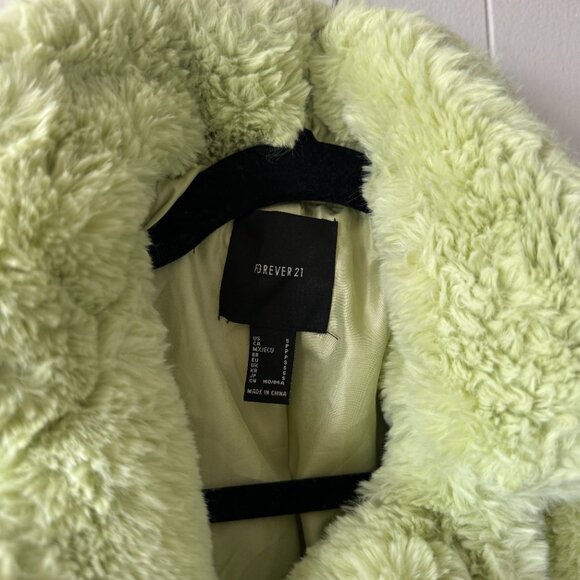 Cropped Faux Fur Jacket Women’s Small Lime Green Plush Teddy Coat - Picture 2 of 3